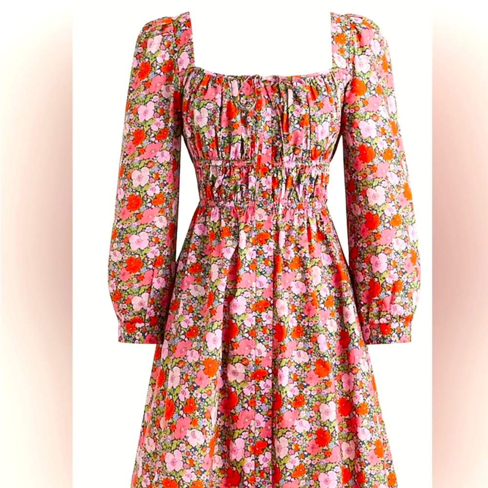 J. Crew Cinched-waist organic cotton dress in Liberty® Meadow Song